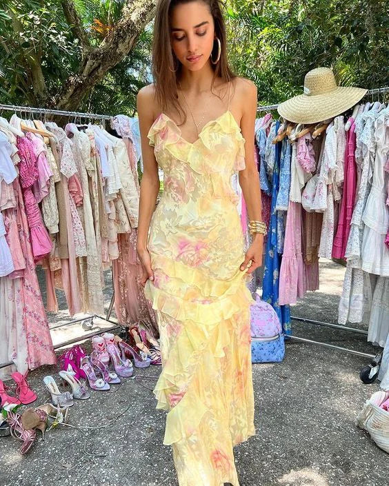 Yellow Fashion Elegant Layered Tulle Long Ball Gowns Backless Mermaid Slim Fit Prom Gowns Prom Dresses
