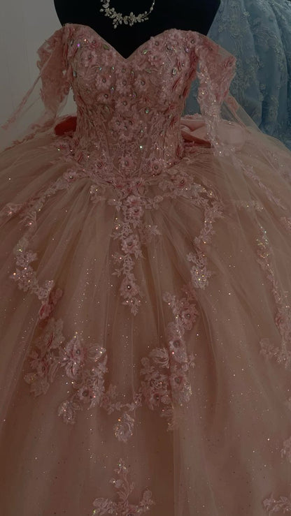 A Line Pink Quinceanera Dress Ball Gown Off Shoulder Sweet 16 Dress