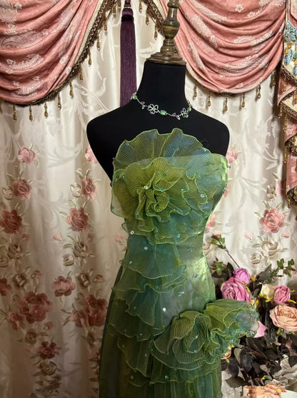 Green Strapless Long Prom Dress Long Evening Gowns