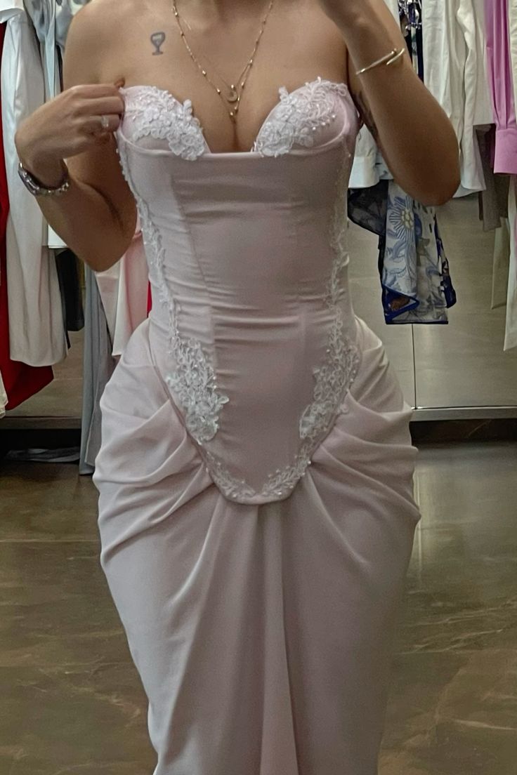 Pink strapless elegant party gowns evening dress