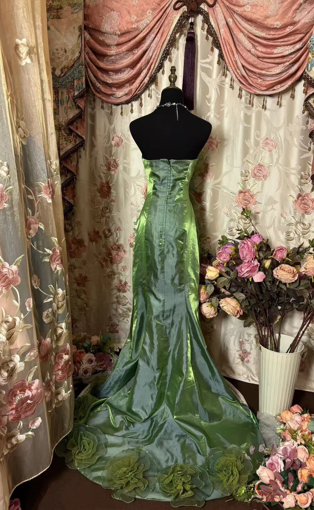 Green Strapless Long Prom Dress Long Evening Gowns