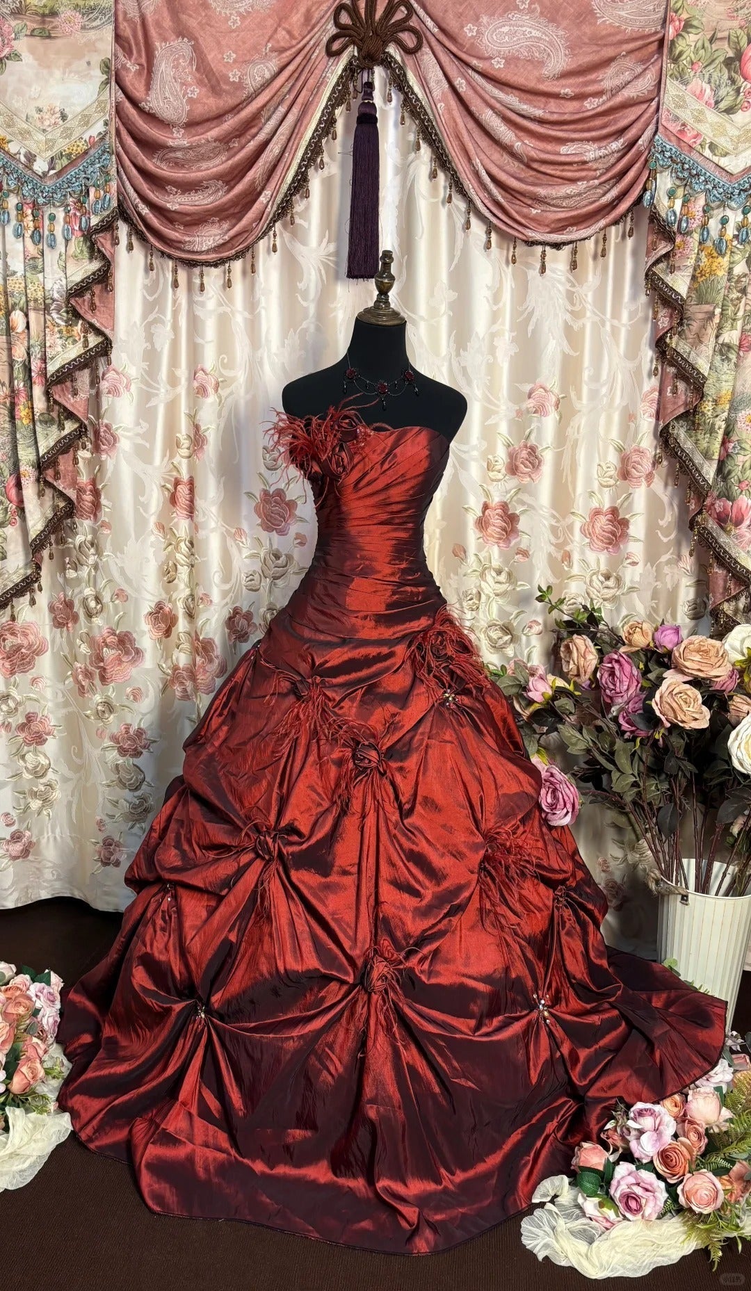 Red A Line Ball Gown Long Evening Party Dress
