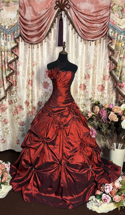Red A Line Ball Gown Long Evening Party Dress