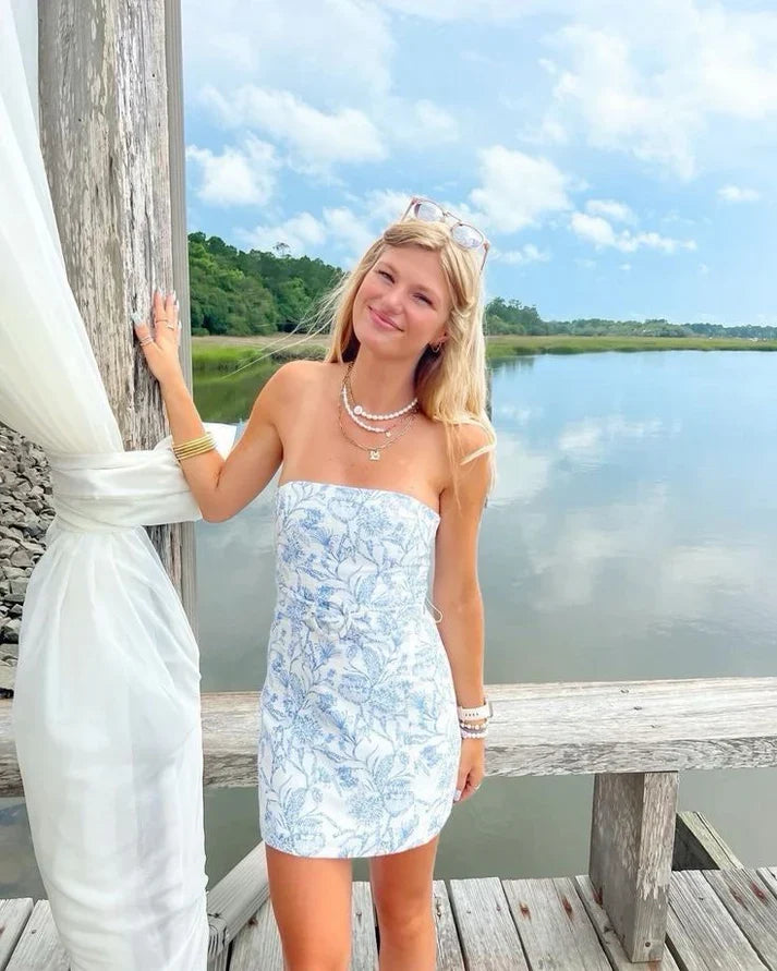 Cute Blue Strapless Sheath Short Party Dress Cocktail Dress Homecoming Dress TP4378