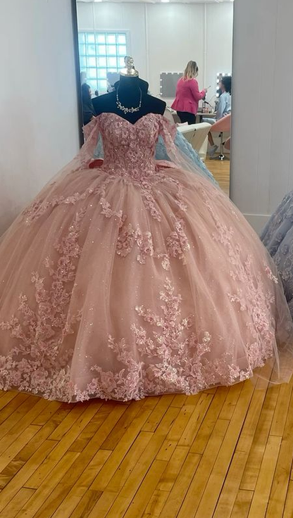 A Line Pink Quinceanera Dress Ball Gown Off Shoulder Sweet 16 Dress