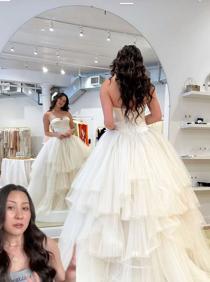 A line Evening Gown Long Evening Party Prom Dresses Strapless Wedding Dresses