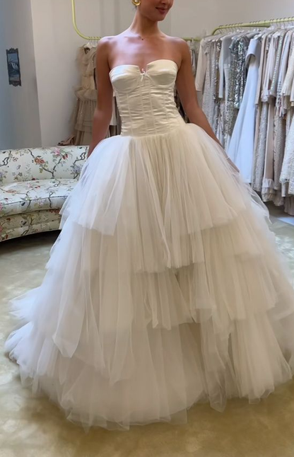 A line Evening Gown Long Evening Party Prom Dresses Strapless Wedding Dresses