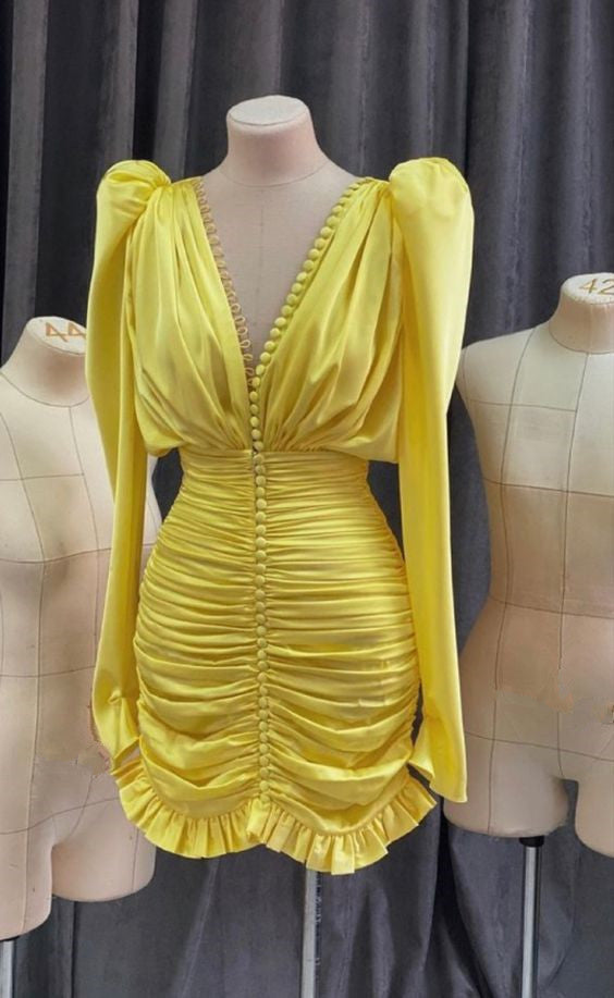 Yellow Short Prom Gown Fashion Party Dress