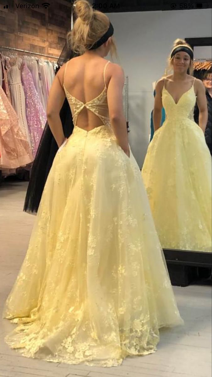 Yellow Lace Prom Dress Long Formal Dress Graduation School Party Gown