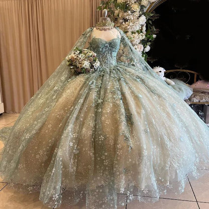 Shiny Quinceanera Dress Ball Gown Lace Beaded Tulle Backless Sweet 16 Dress