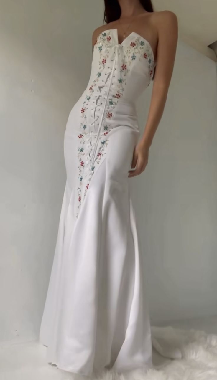 White strapless long dress elegant mermaid evening gowns