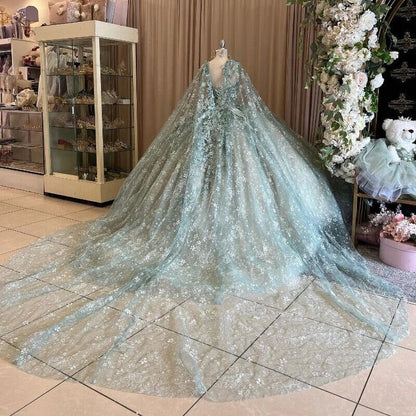 Shiny Quinceanera Dress Ball Gown Lace Beaded Tulle Backless Sweet 16 Dress