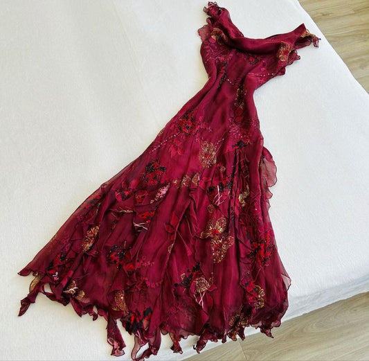 Elegant Burgundy Chiffon Long Prom Dress Evening Gowns