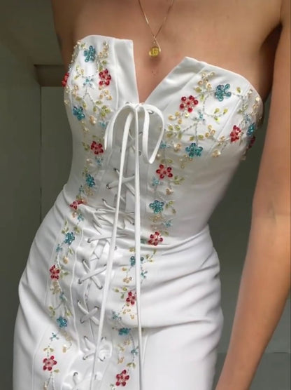 White strapless long dress elegant mermaid evening gowns