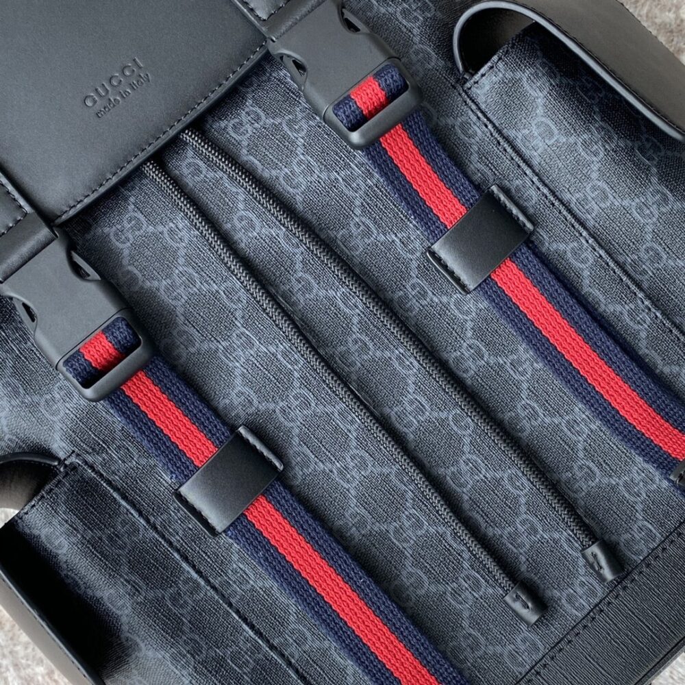 Gucci Soft GG Supreme Black Backpack with Blue & Red Web 42cm 495563 K9R8X 1071