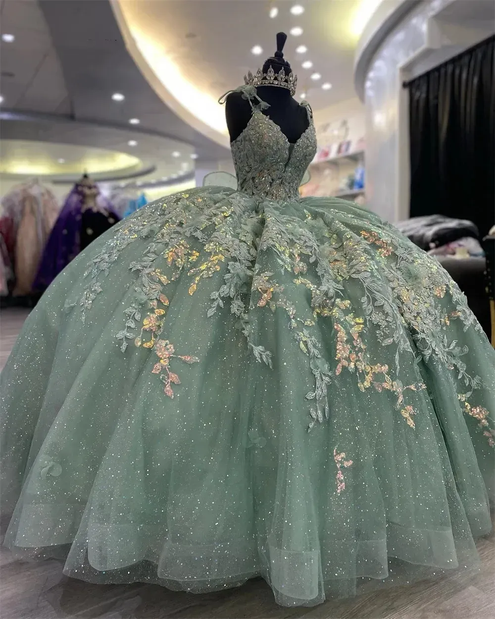 Shimmering Light Green Quinceanera Ball Gown Dress with Corset Style