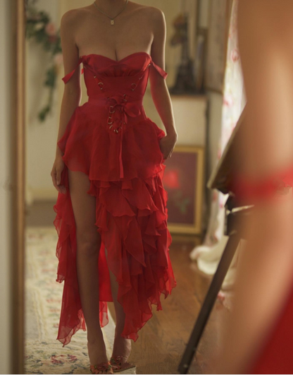 Red Off The Shoulder Evening Dresses Fashion Party Dress Prom Gown