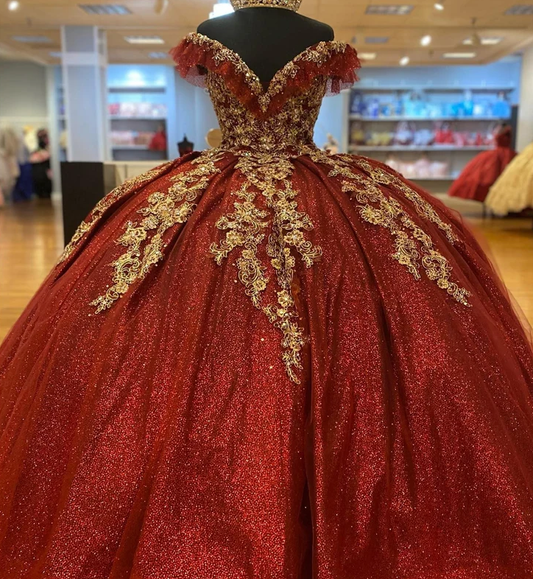 Dark Red Sequins Quinceanera Dresses 2024 Lace Up Ball Gown Prom Gowns
