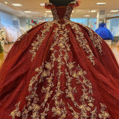 Dark Red Sequins Quinceanera Dresses 2024 Lace Up Ball Gown Prom Gowns