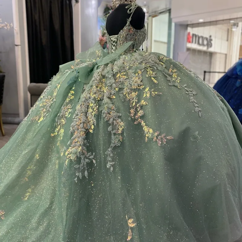 Shimmering Light Green Quinceanera Ball Gown Dress with Corset Style