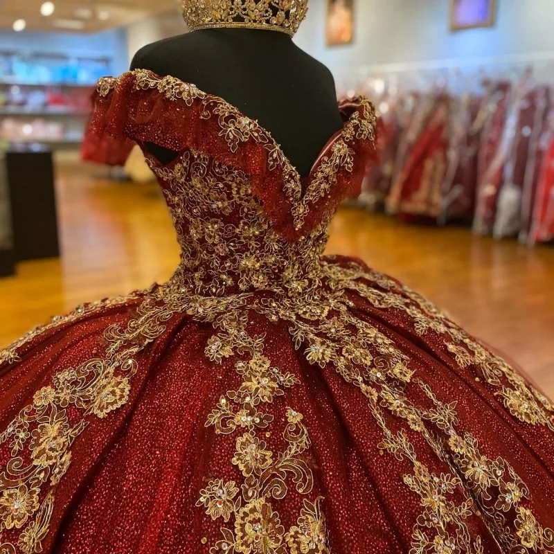 Dark Red Sequins Quinceanera Dresses 2024 Lace Up Ball Gown Prom Gowns