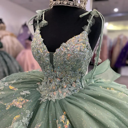 Shimmering Light Green Quinceanera Ball Gown Dress with Corset Style