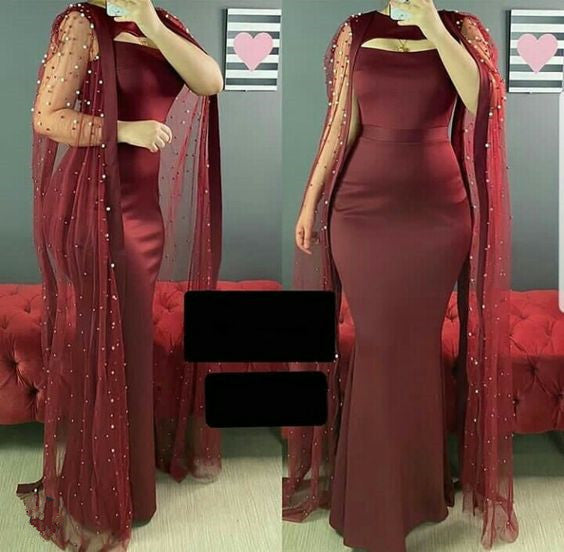 Elegant Mermaid Prom Dresses Floor Length Formal Party Dress Burgundy Prom Gowns