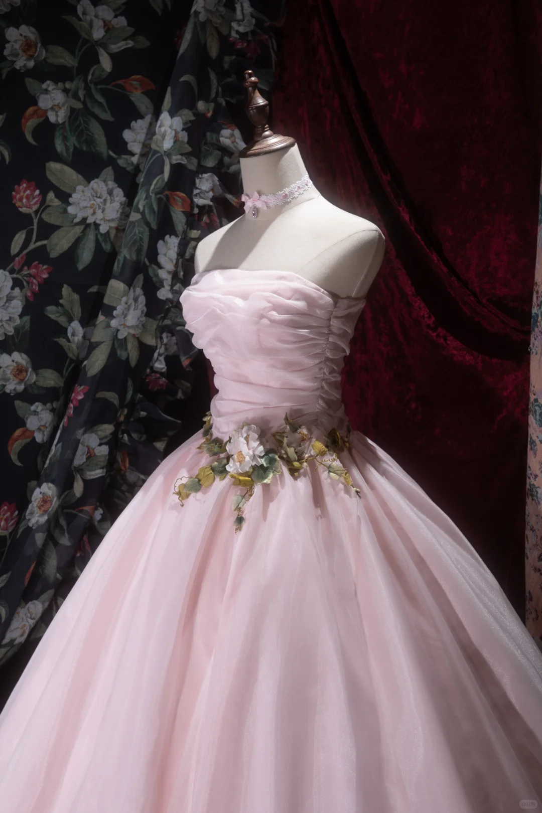 Gorgeous Pink Strapless Tulle Floral Ball Gown Evening Dress TP5793