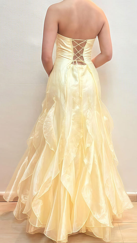 Girlhomeshops--Yellow fashion long tulle prom dress graduation dress gh5526