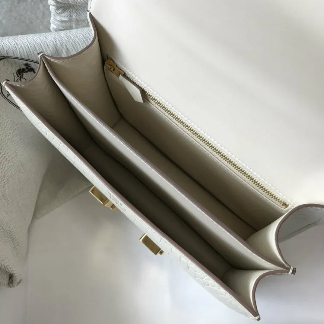 HMS Constance 23 Pattern Crocodile White Handbag