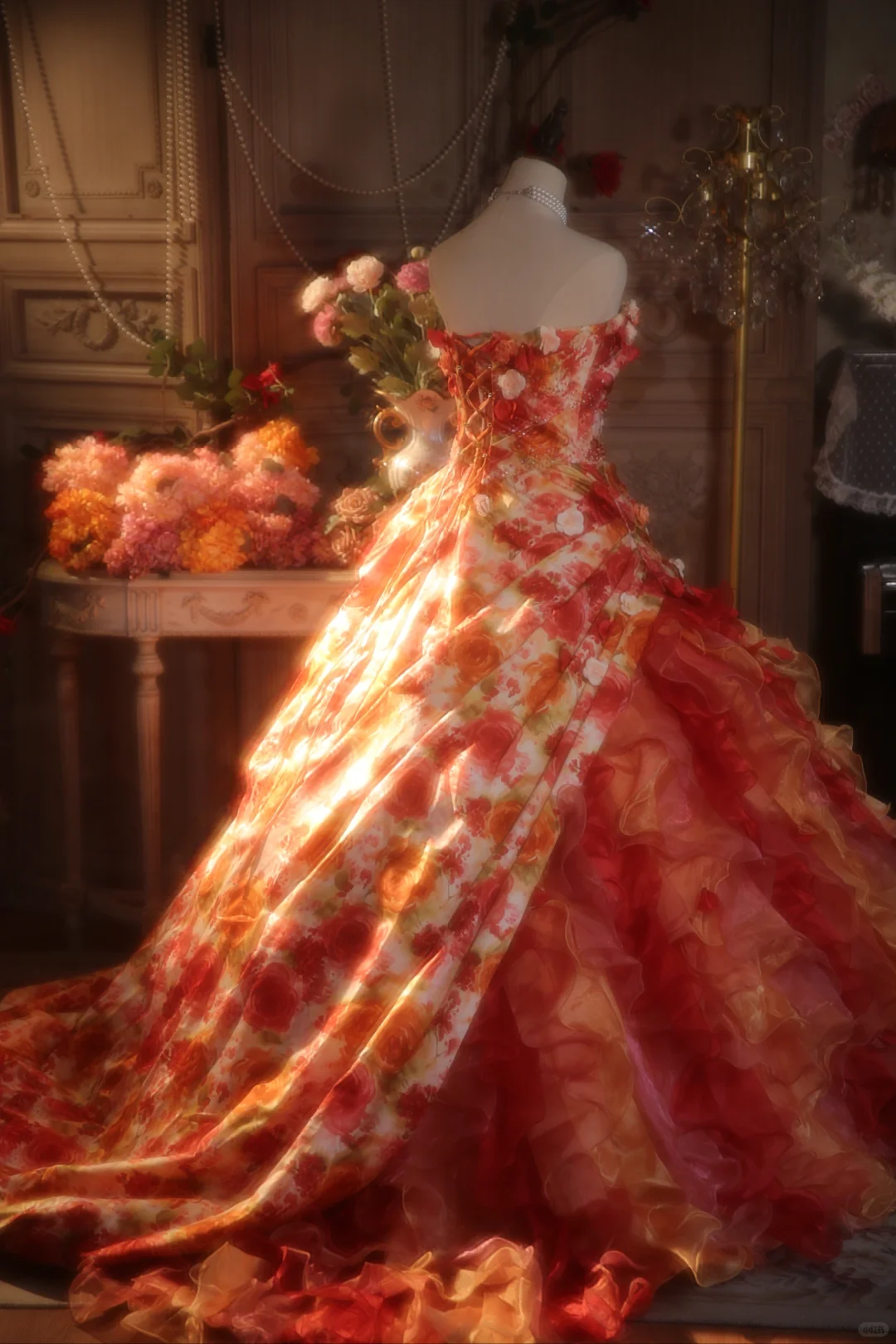 Vintage Floral Strapless Ruffled Formal Sweet 15 Quinceanera Ball Gown TP5528