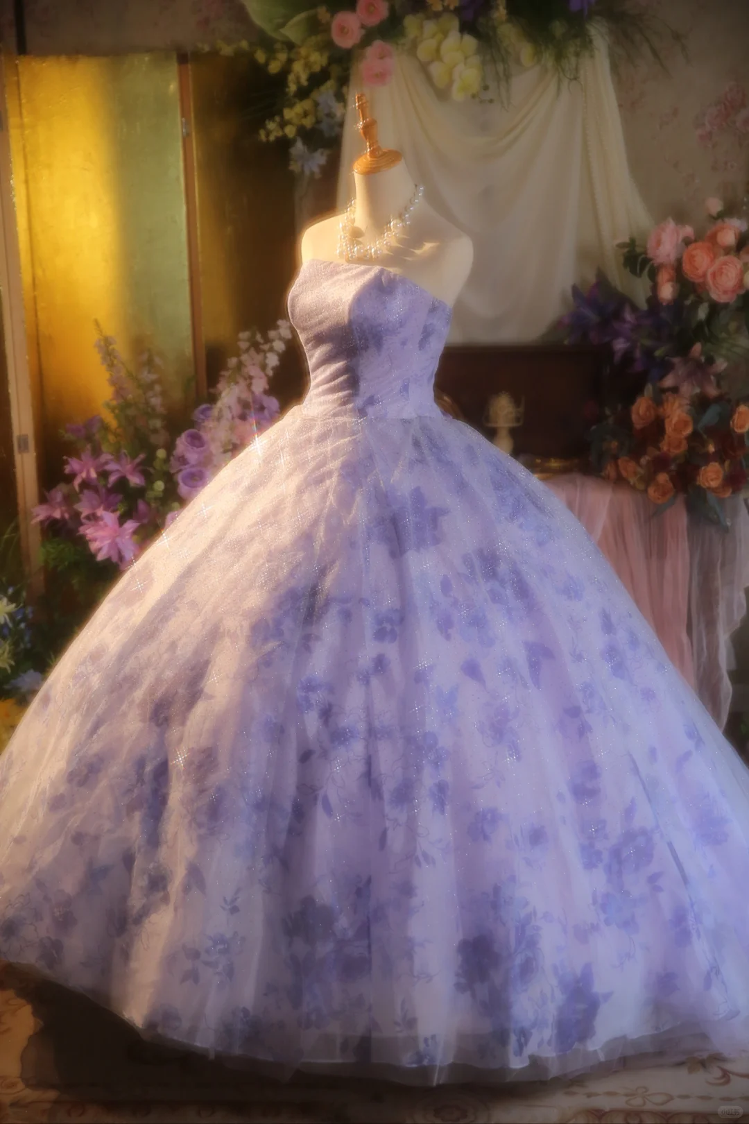 Gorgeous Lilac Floral Strapless Sparkling Tulle Formal Sweet 15 Quinceanera Ball Gown TP5516