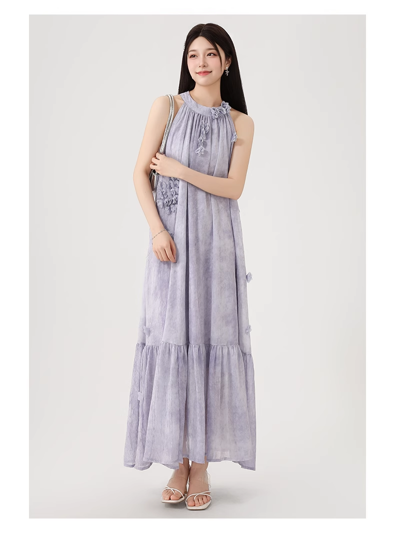 New Fashion Purple Loose-fitting Design Elegant A-line Halter Dress TP3364