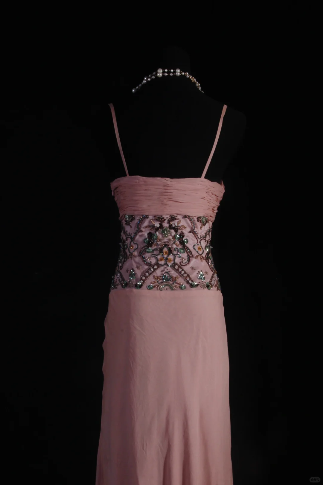 Elegant Pink Chiffon Beaded Sheath Spaghetti Strap Evening Gown TP5415