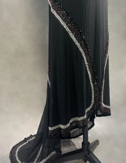 Stylish Spaghetti Straps Black Satin Beaded Mermaid Long Party Dress Formal Wedding Guest Dress SP1279