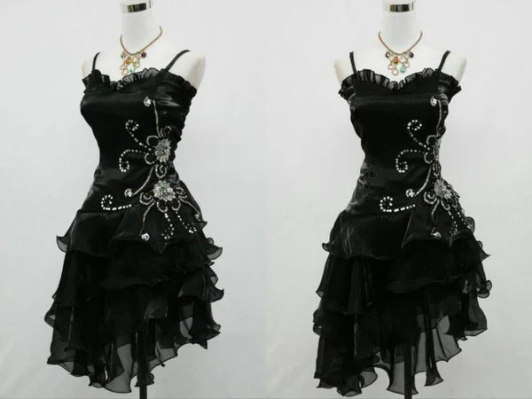 girlhomeshops--Blue/Black Delicate Floral Beaded Short Ruffled Tulle Homecoming Dress gh5635