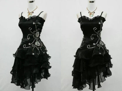 girlhomeshops--Blue/Black Delicate Floral Beaded Short Ruffled Tulle Homecoming Dress gh5635