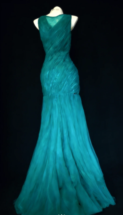 Unique Green Tulle Pleated Mermaid Long Wedding Guest Dress Formal Birthday Party Dress SP1627