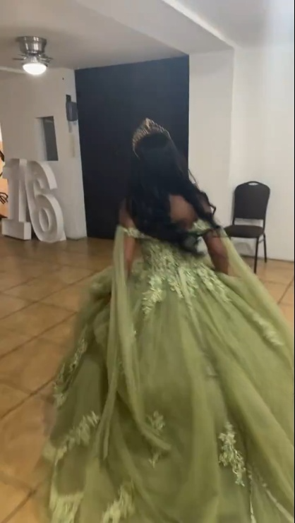A Line Green Tulle Lace Princess Dresses Off the Shoulder Party Ball Gowns