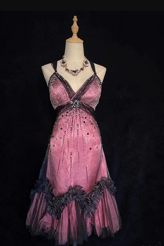 Vintage Spaghetti Strap Short A-Line  Homecoming Dress Backless Beaded Cocktail Dress Y8913