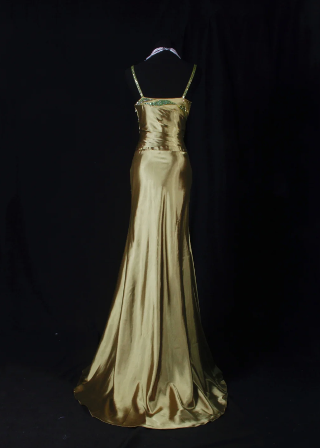 Stylish Spaghetti Straps V Neck Satin Beaded Mermaid Long Evening Dress Formal Wedding Guest Dress SP1696
