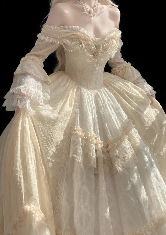 A Line Off Shoulder Ball Gown Wedding Dress Lace Princess Dress