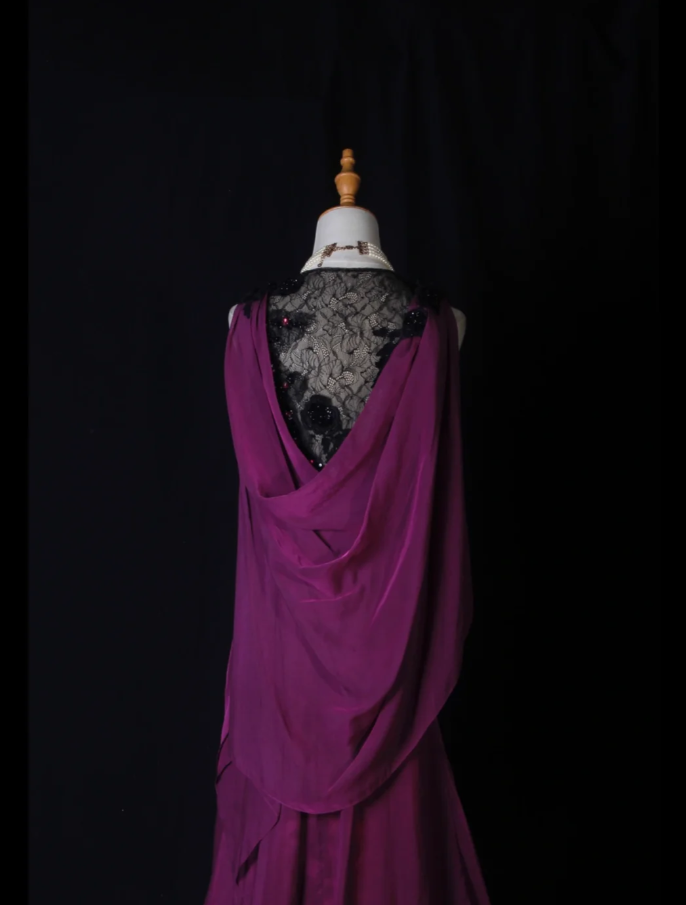 Elegant Sleeveless Purple Chiffon Lace Mermaid Long Party Dress Evening Gown With Beaded