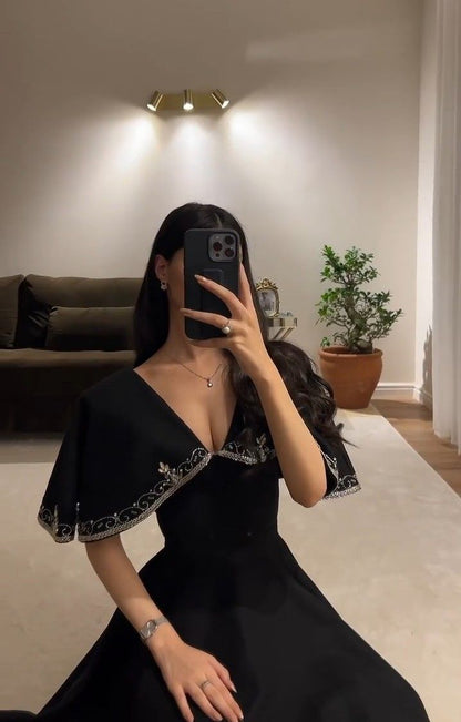 Elegant A line Prom Dress Black Evening Dress Formal Prom Gown