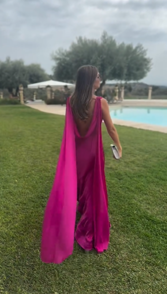 Elegant Hot Pink Satin Mermaid Long Wedding Guest Dress Backless Evening Dress SP1303