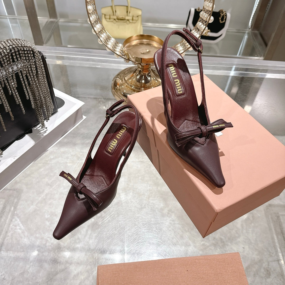 Miu Miu Slingback Pumps With Bow Red