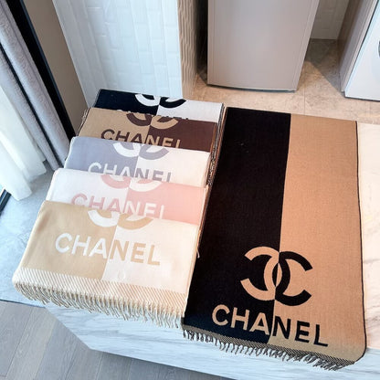 Chanel 24A Half Color Wool Scarf Pink 180Cm