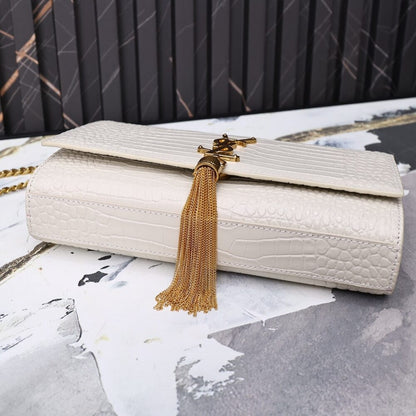 Saint Laurent Kate Tassel Medium Shiny White 24Cm 354119DND0J9207