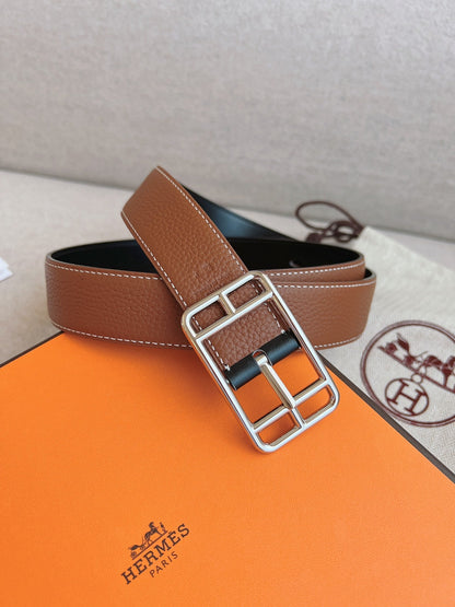 HERMES QUENTIN REVERSIBLE BELT BROWN RECTANGLE BUCKLE 32MM