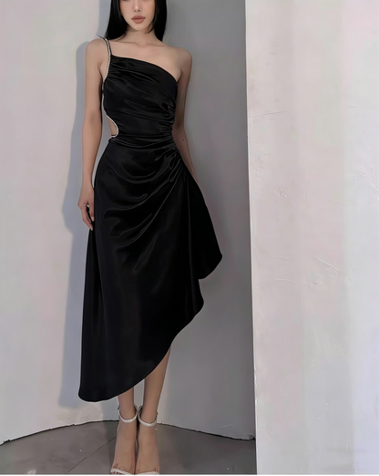 Luxury Satin Asymmetrical One-Shoulder Ruched Mermaid Prom Dress TP5748